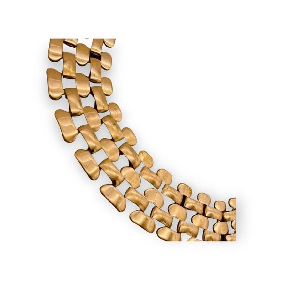 Vintage Wide Open Panther Link Choker Necklace Gold Tone Fold Over Closure 18 in - Picture 4 of 6